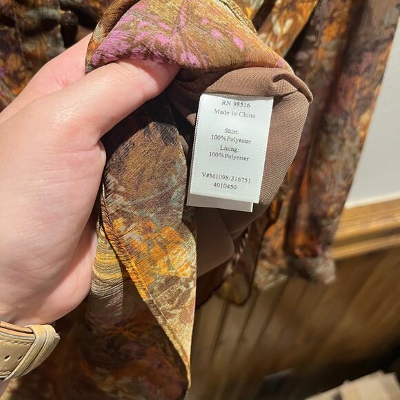 Coldwater Creek Women's Floral Popover Blouse Sz 1X Brown Fall Casual - Picture 4 of 6